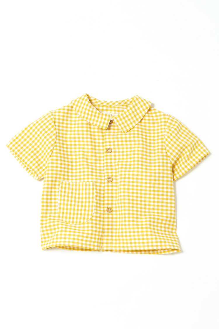 Round Collar Shirt In Yellow Gingham Le Wardrobe