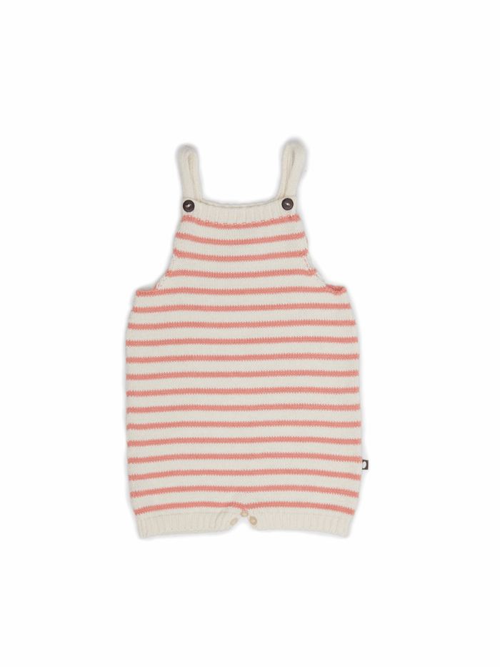 KNIT ROMPER WHITE / PEACH STRIPES - Image 1