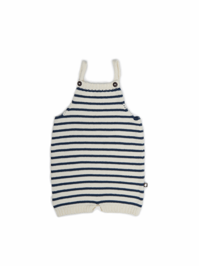 KNIT ROMPER WHITE / DARK NAVY STRIPES - Image 1