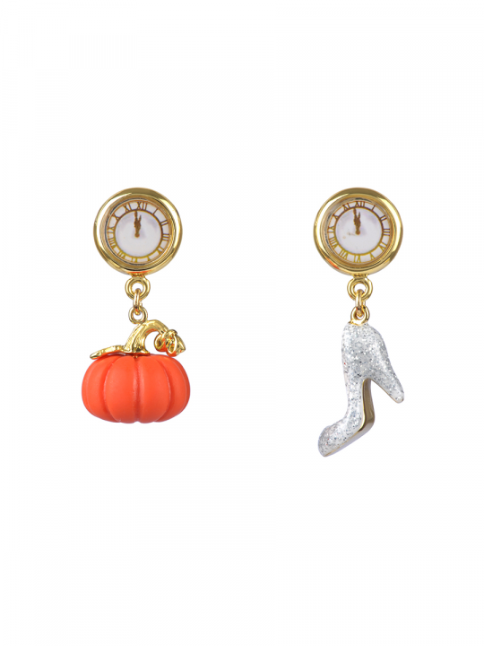 PUMPKIN AND GLASS SLIPPER ASYMMETRICAL EARRINGS