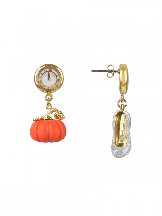 PUMPKIN AND GLASS SLIPPER ASYMMETRICAL EARRINGS