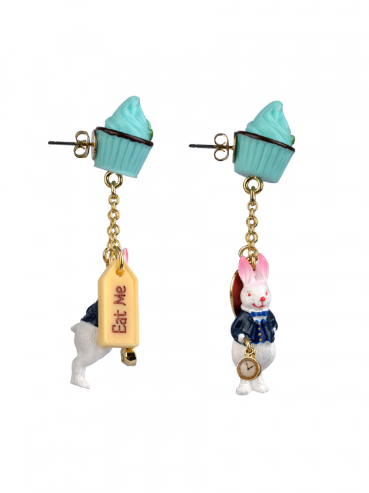 CUPCAKE AND THE WHITE RABBIT DROP EARRINGS