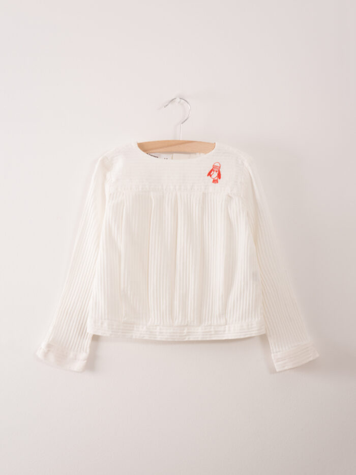 PLEATED BLOUSE LOUP EMBR. OFF WHITE - Image 1