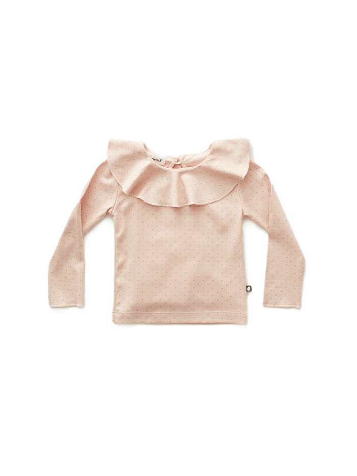RUFFLE COLLAR TEE PINK ROSE DOTS - Image 1