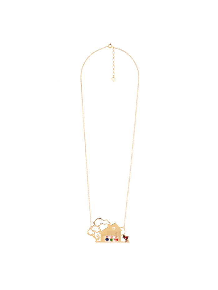 SAFE THREE LITTLE PIGS IN THE HOUSE MADE OF BRICKS LONG NECKLACE - Image 2