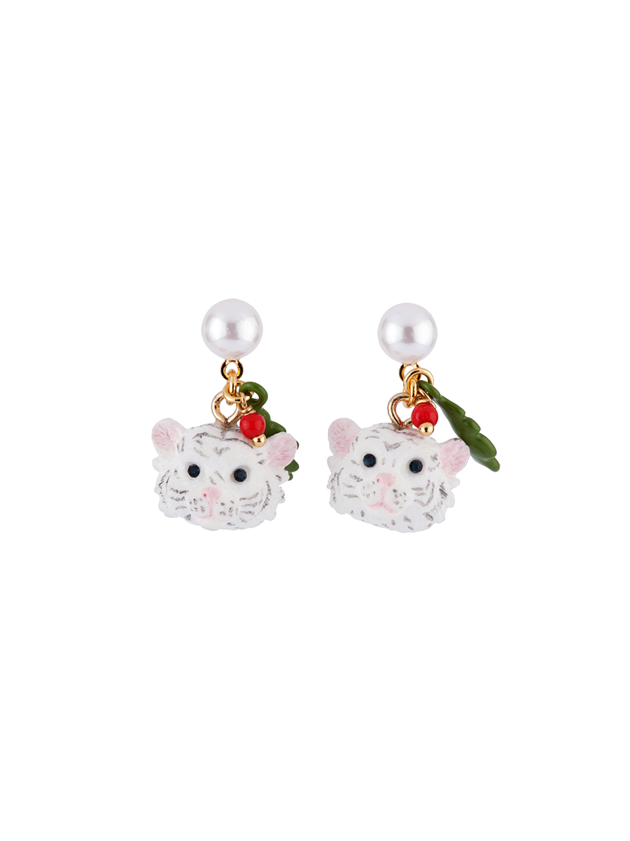 LITTLE WHITE TIGER AND LEAF EARRINGS – Le Wardrobe