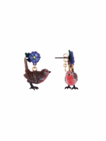 ROBIN AND FLOWER ASYMMETRICAL EARRINGS - Image 2