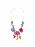 LARGE FLOWERS WITH SQUIRREL FOX AND FROG CHARMS NECKLACE