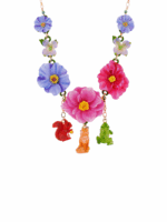 LARGE FLOWERS WITH SQUIRREL FOX AND FROG CHARMS NECKLACE - Image 2