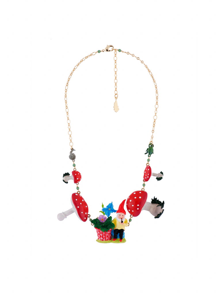 MUSHROOMS AND GARDEN GNOME NECKLACE