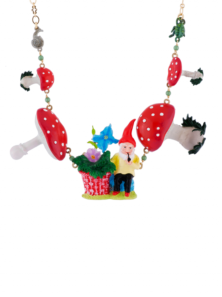 MUSHROOMS AND GARDEN GNOME NECKLACE