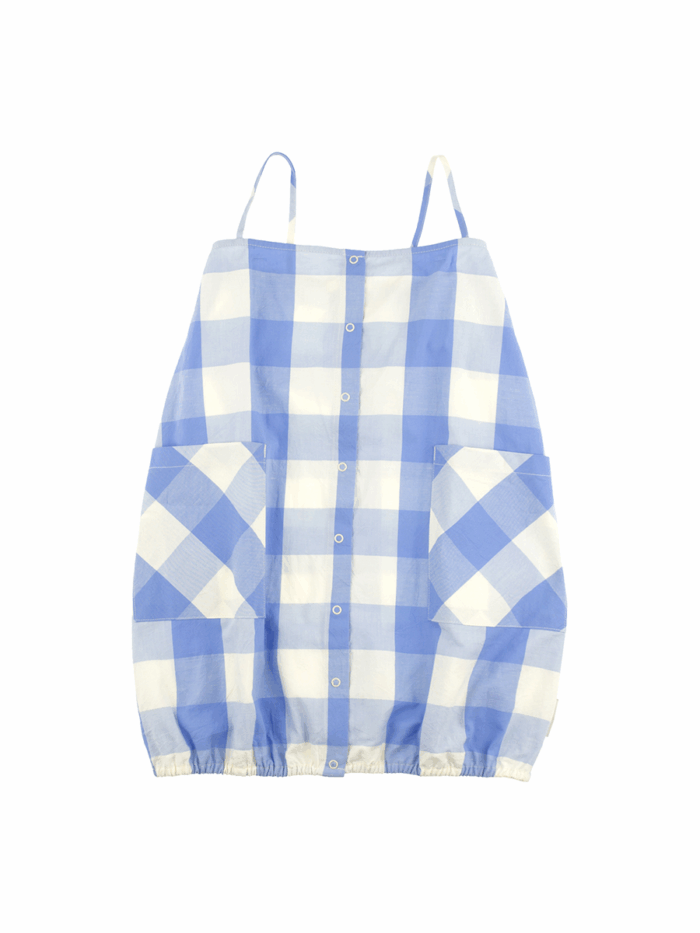 HUGE CHECK WV DRESS CERULEAN BLUE / STONE - Image 2