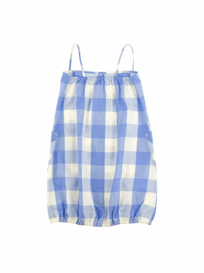 HUGE CHECK WV DRESS CERULEAN BLUE / STONE - Image 3