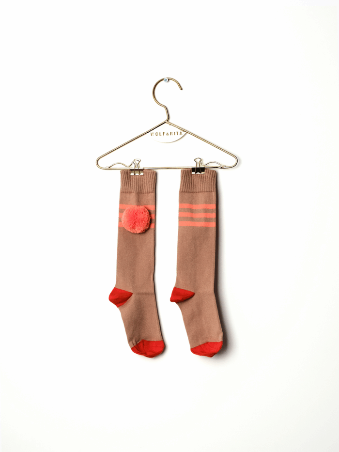 GIRL LONG SOCKS STRIPES CORAL - Image 1