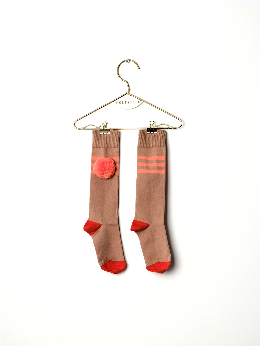 GIRL LONG SOCKS STRIPES CORAL - Image 1