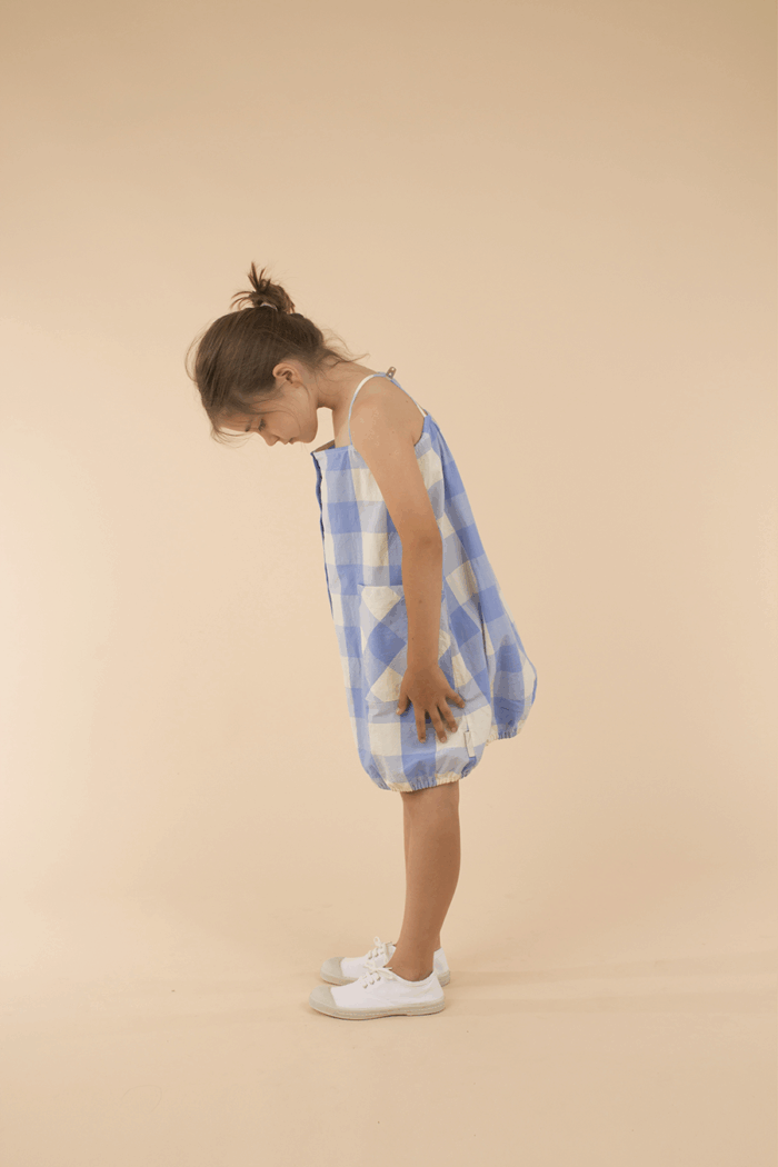 HUGE CHECK WV DRESS CERULEAN BLUE / STONE - Image 1