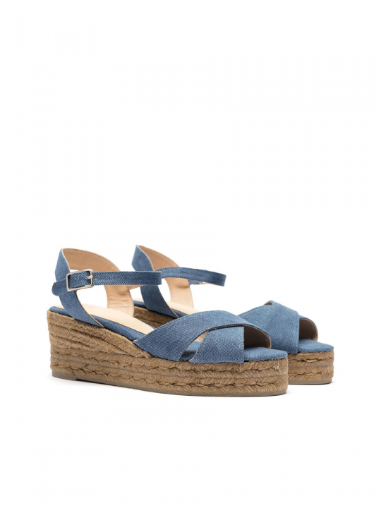 PEEP-TOE WEDGE ESPADRILLE WITH A CROSSED UPPER