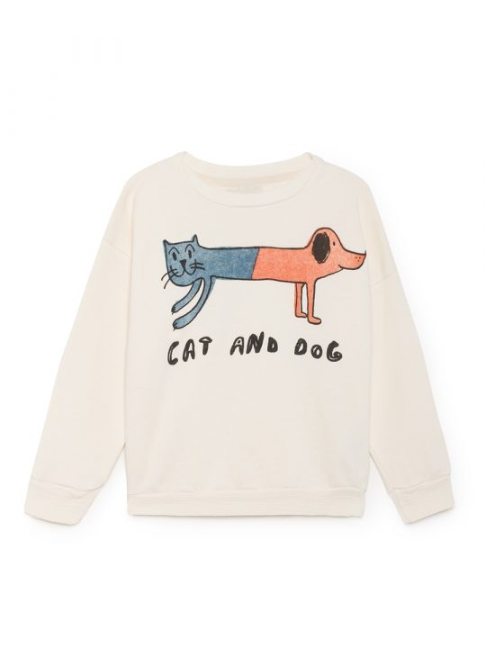 CAT AND DOG ROUND NECK SWEATSHIRT EGRET