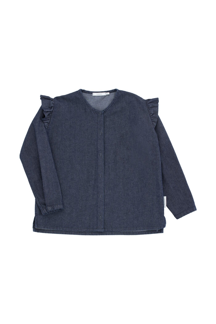 DENIM FRILLS BLOUSE NAVY - Image 2