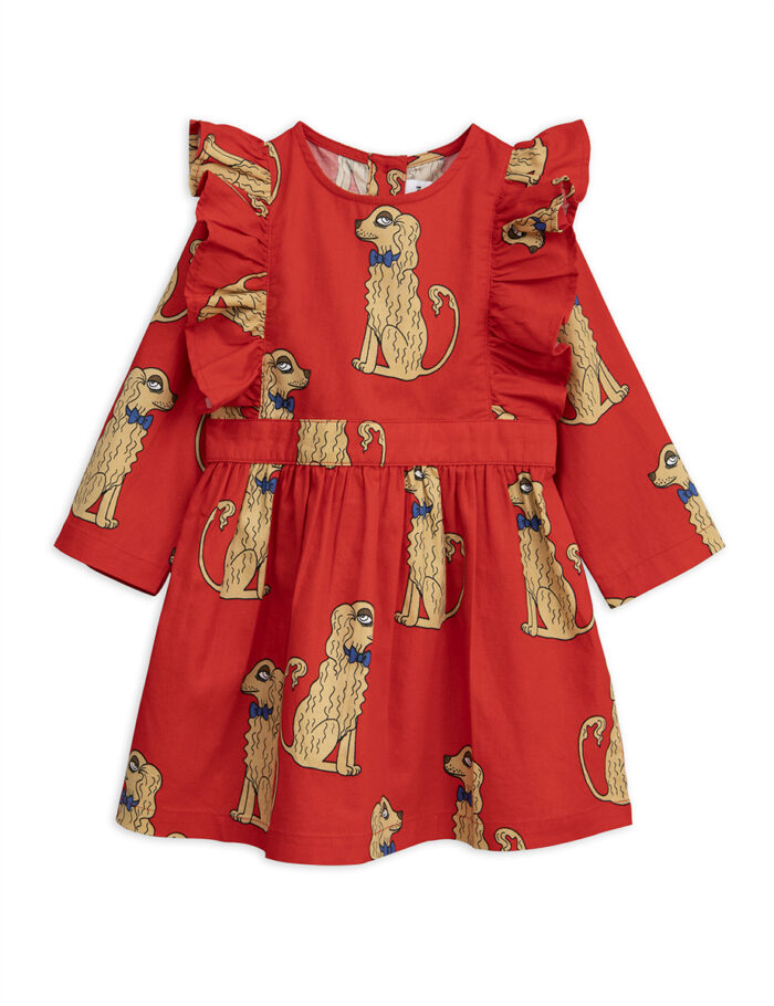SPANIELS WOVEN RUFFLED DRESS RED - Image 1