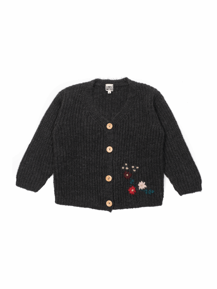 EMBROIDERED CARDIGAN CHARCOAL - Image 1