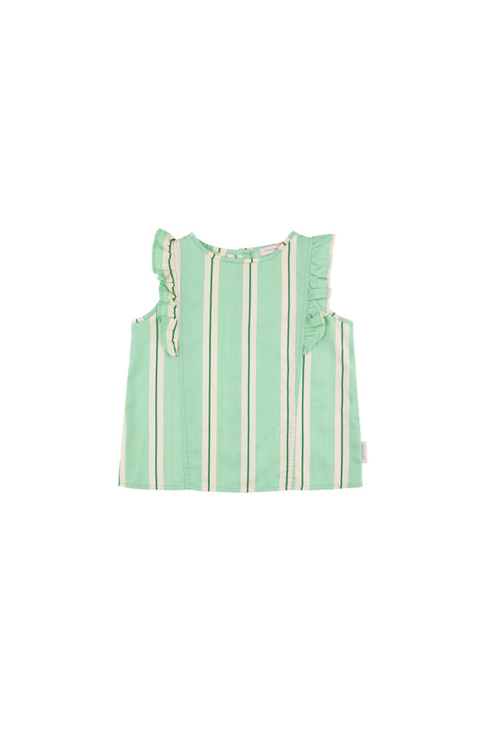 RETRO STRIPES RUFFLES BLOUSE EMERALD/CREAM - Image 1