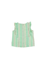 RETRO STRIPES RUFFLES BLOUSE EMERALD/CREAM - Image 2