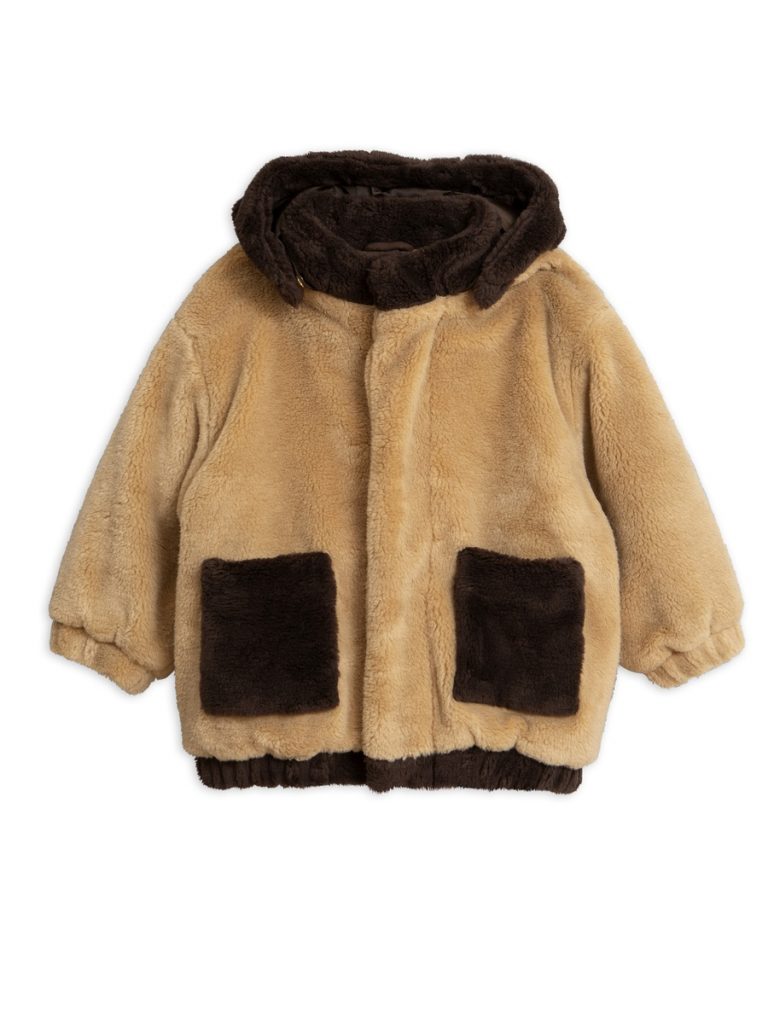 FAUX FUR HOODED JACKET BEIGE