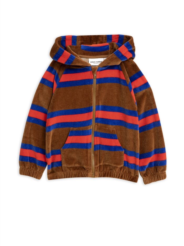 VELOUR STRIPE ZIP HOODIE BRWON - Image 1