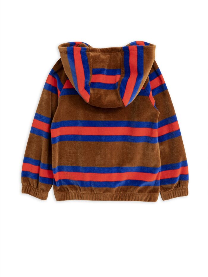 VELOUR STRIPE ZIP HOODIE BRWON - Image 2
