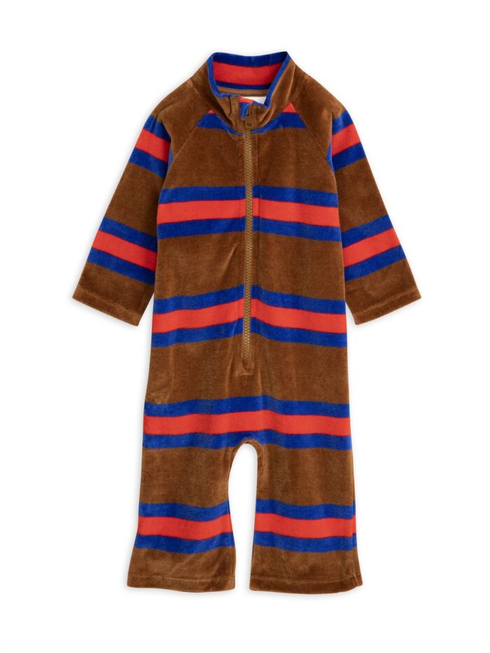 VELOUR STRIPE ONESIE BRWON - Image 1