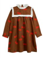 CHERRY WOVEN FRILL DRESS BROWN