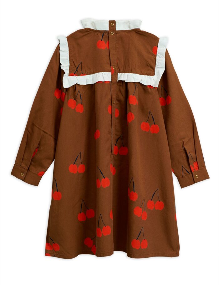 CHERRY WOVEN FRILL DRESS BROWN - Image 2