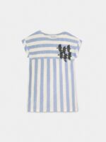 FLYING BIRDS STRIPED T-SHIRT DRESS