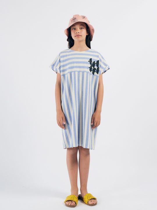 FLYING BIRDS STRIPED T-SHIRT DRESS