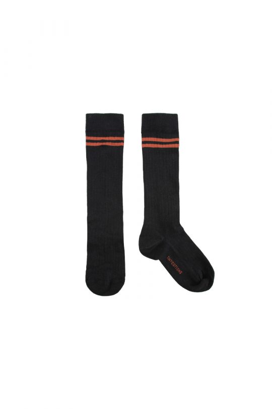 STRIPES HIGH SOCKS BLACK DARK BROWN