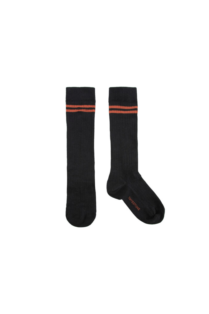 STRIPES HIGH SOCKS BLACK DARK BROWN - Image 1