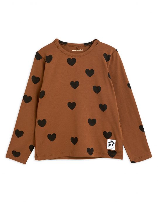 HEARTS AOP LS TEE TENCEL BROWN