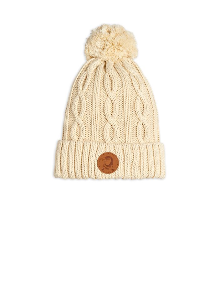 CABLE KNITTED POMPOM HAT OFFWHITE - Image 1