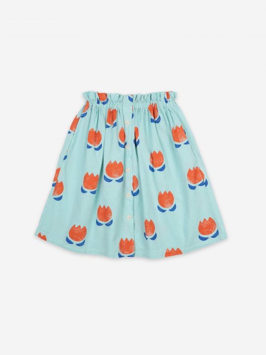CHOCOLATE FLOWERS ALL OVER BUTTONED MIDI SKIRT