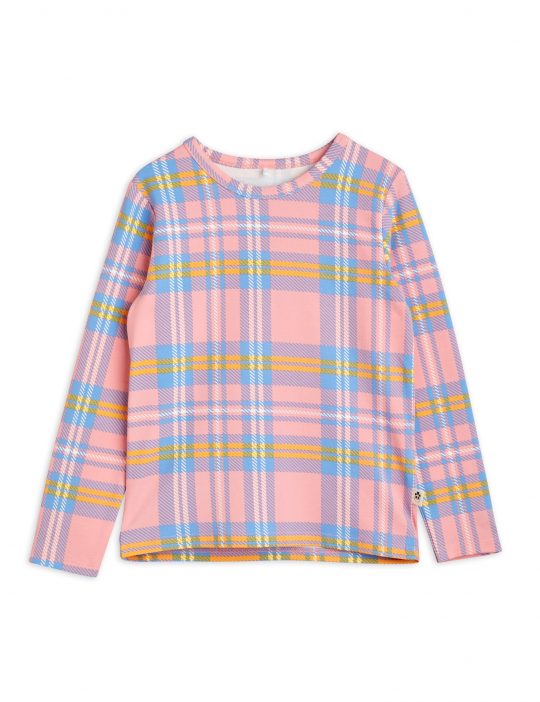 CHECK AOP LS TEE PINK