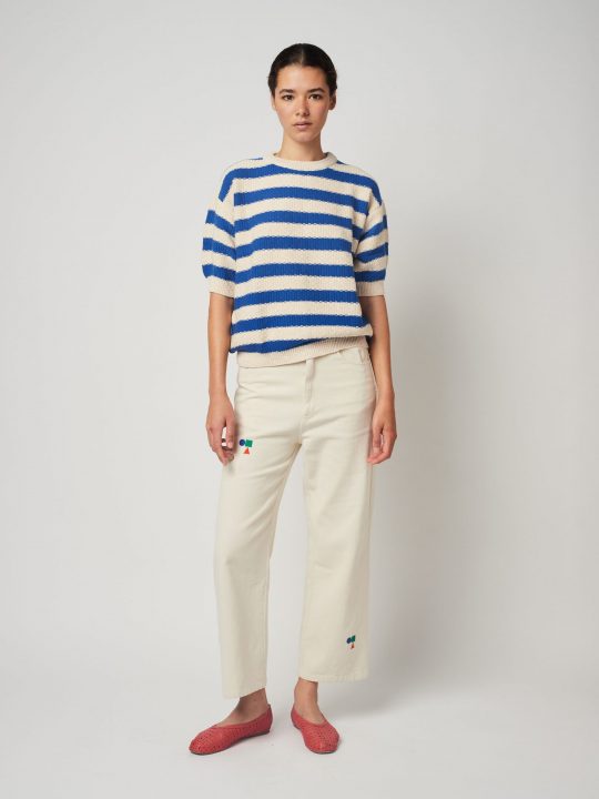 STRIPES SHORT SLEEVE KNITTED SWEATER